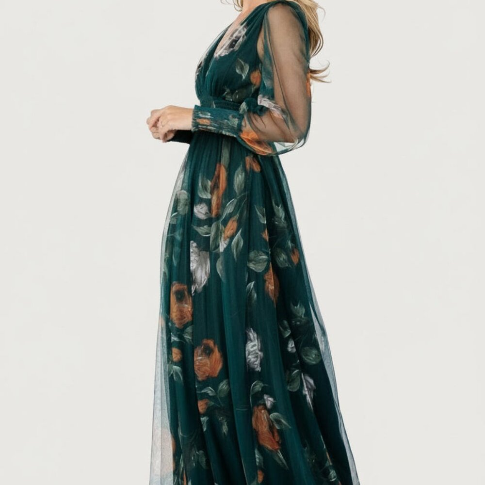 Baltic Born Layla Tulle Maxi Dress | Deep Topaz Floral Size LL - Picture 3 of 5